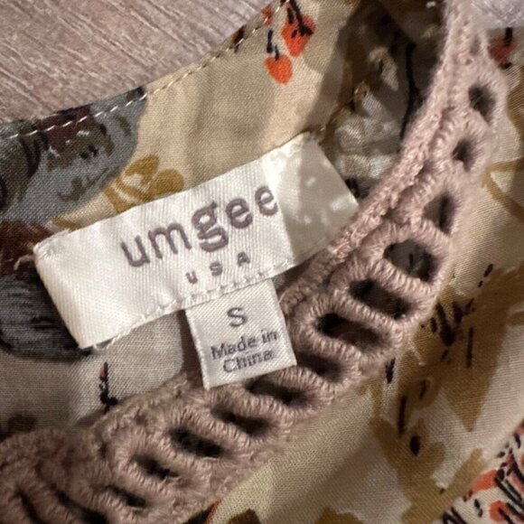 UMGEE WOMENS SMALL BLOUSE TAN MULTICOLOR 3/4 SLEEVE - Picture 7 of 9